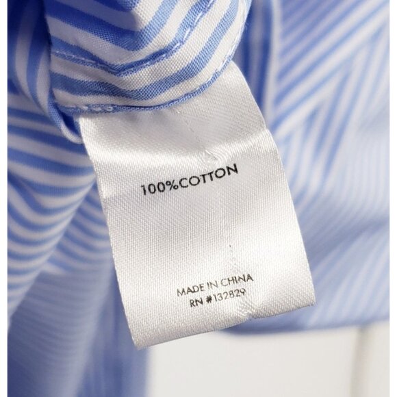 L'Academie High Low Popover Shirt Women M Blue White Stripe Long Tail Hook Front - Picture 7 of 9